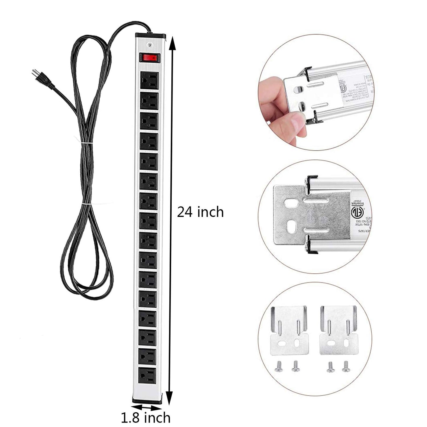 YABLAND 16 Outlet Power Strip, Heavy Duty Metal Power Strip