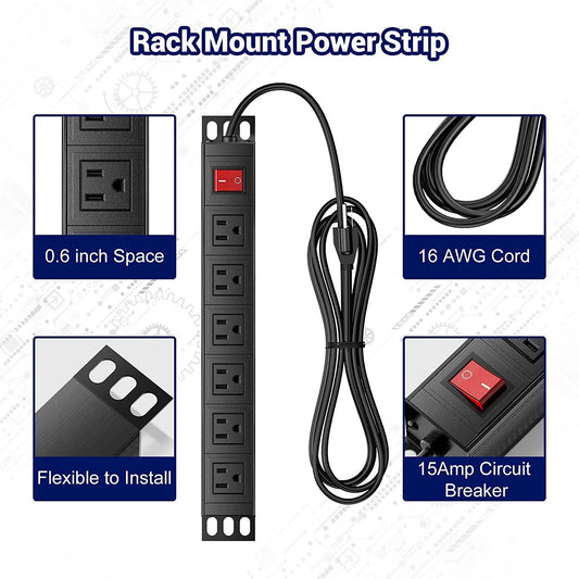 6 Outlets Wall Mount Power Strip with 6 FT