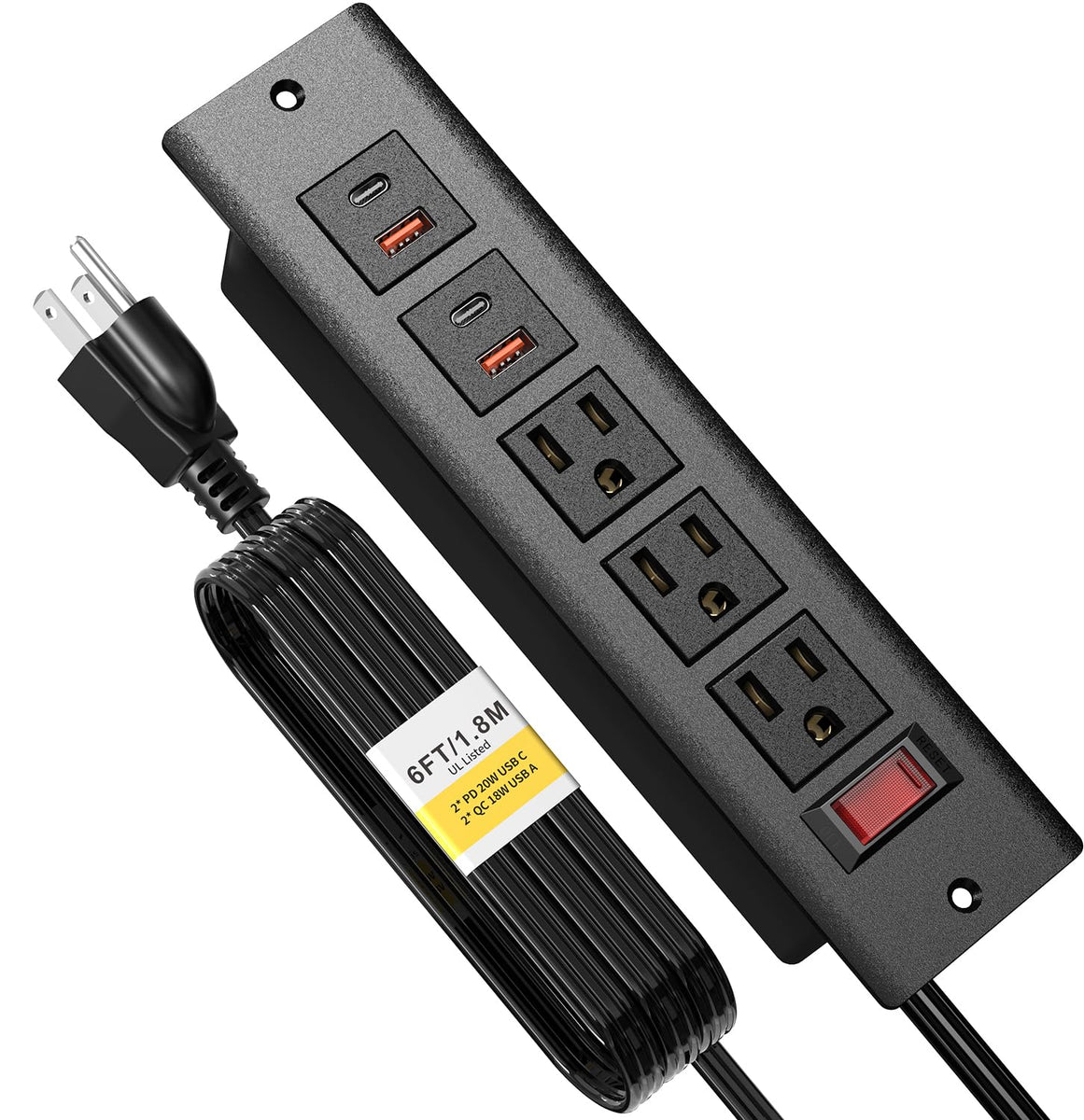 Recessed Power Strip with USB C PD20W, Desk Power Socket with USB Recessed Power Strip with USB C PD20W, Desk Power Socket with USB