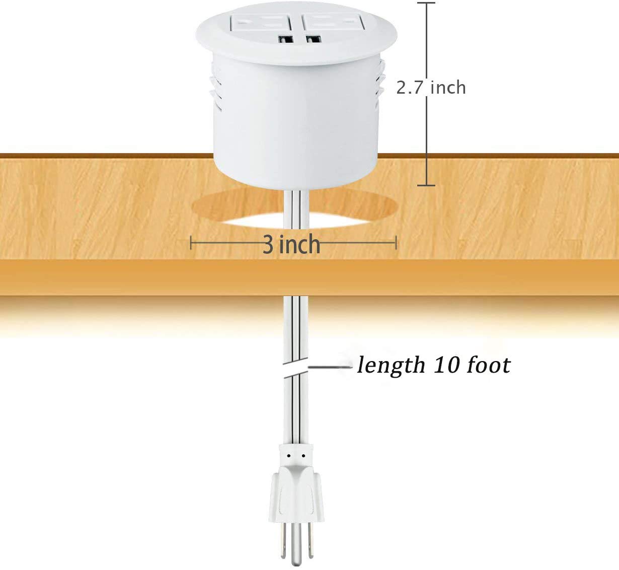 Desktop Power Grommet Hub 2 Power Socket & Dual USB Ports