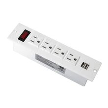 Load image into Gallery viewer, Conference Recessed Power Strip, Desktop Power Grommet with Switch, Recessed Desk Outlet Socket, 6.56ft Extension Cord, 4 Outlet, 2 USB Ports (White)