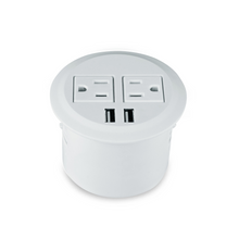 Load image into Gallery viewer, Desktop Power Grommet Power Outlet Socket Desk Data Center 2 Outlet with 2 USB Ports with 10 FT Extension Cord(White)