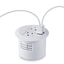 Load image into Gallery viewer, Desktop Power Grommet Power Outlet Socket Desk Data Center 2 Outlet with 2 USB Ports with 10 FT Extension Cord(White)