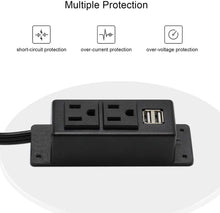 Load image into Gallery viewer, Power Strip with USB, BTU Desktop Power Outlet with 2 AC Outlets, 2 USB Ports, 6.56ft Extension Cord, Mountable Under Desk, Workbench, Nightstand, Dresser, Table, Black