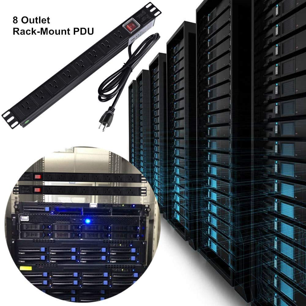 BTU Power Strip Surge Protector Rack-Mount PDU, 8 Right Angle Outlets Wide-Spaced, 15A/125V, 6ft Cord, Black