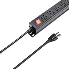 Load image into Gallery viewer, BTU 6 Outlet Power Strip Surge Protector, Metal Rack Mount PDU Power Outlet with Switch, 6ft Long Extension Cord Heavy Duty Wall Mount Power Socket for Office Home Workshop, 15A/125V, Black