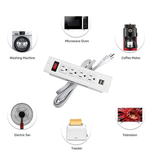 Conference Recessed Power Strip, Desktop Power Grommet with Switch, Recessed Desk Outlet Socket, 6.56ft Extension Cord, 4 Outlet, 2 USB Ports (White)