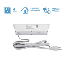Load image into Gallery viewer, Conference Recessed Power Strip, Desktop Power Grommet with Switch, Recessed Desk Outlet Socket, 6.56ft Extension Cord, 4 Outlet, 2 USB Ports (White)