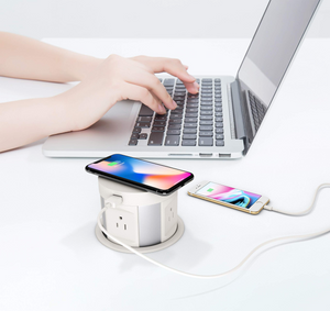 Automatic Pop Up Socket, Desk Retractable Recessed Power Strip, Pop Up Power Outlet with Wireless Charger