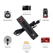 Load image into Gallery viewer, Conference Recessed Power Strip, Desktop Power Grommet with Switch, Recessed Desk Outlet Socket, 6.56ft Extension Cord, 4 Outlet, 2 USB Ports (Black)