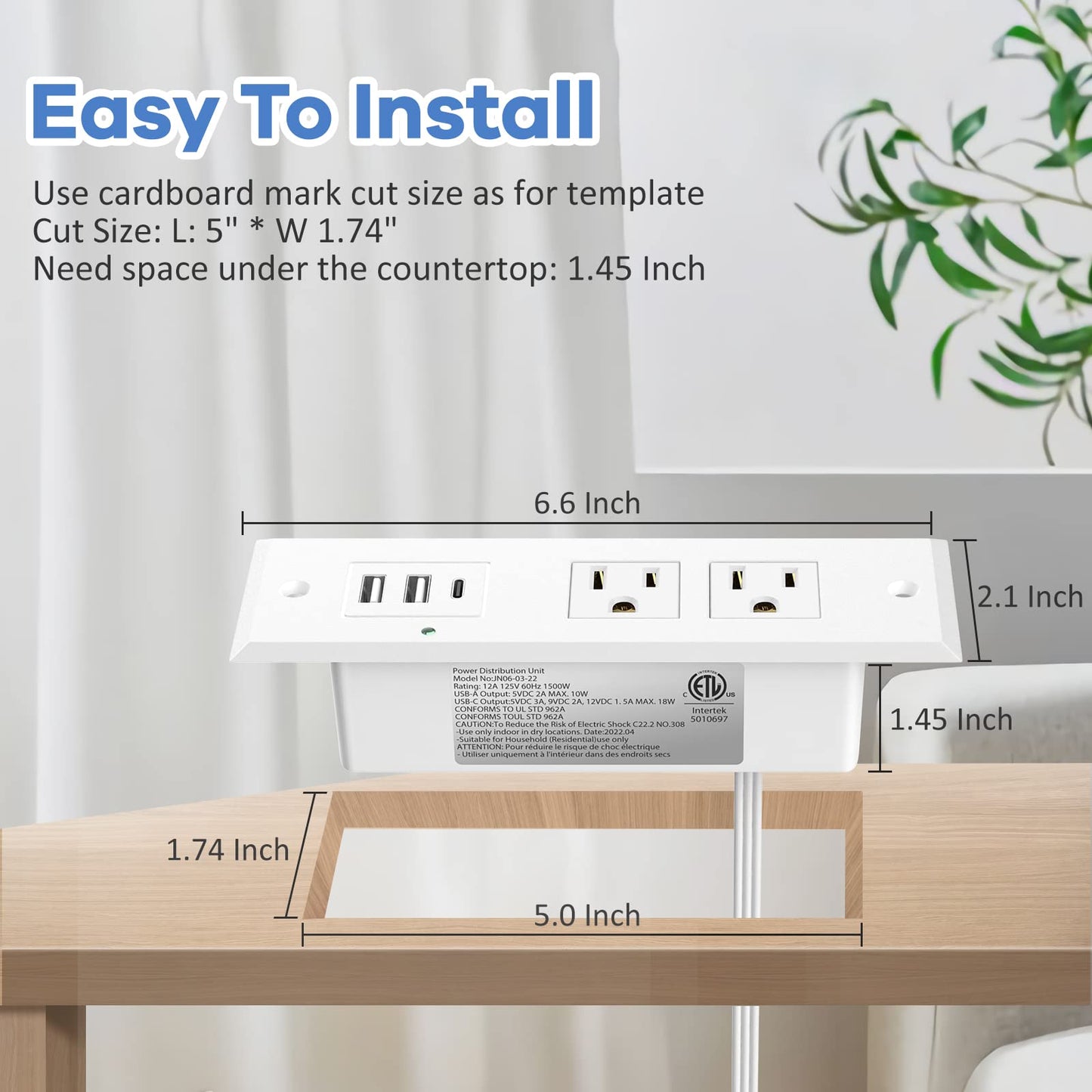 Recessed Power Strip Desk Outlets with Type-C