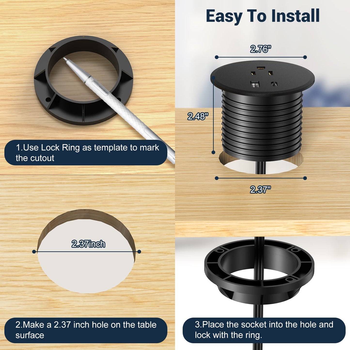Desk Power Grommet with 18W USB C Port