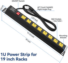 Load image into Gallery viewer, 8 Outlets U Rack Mount PDU Power Strip Surge Protector