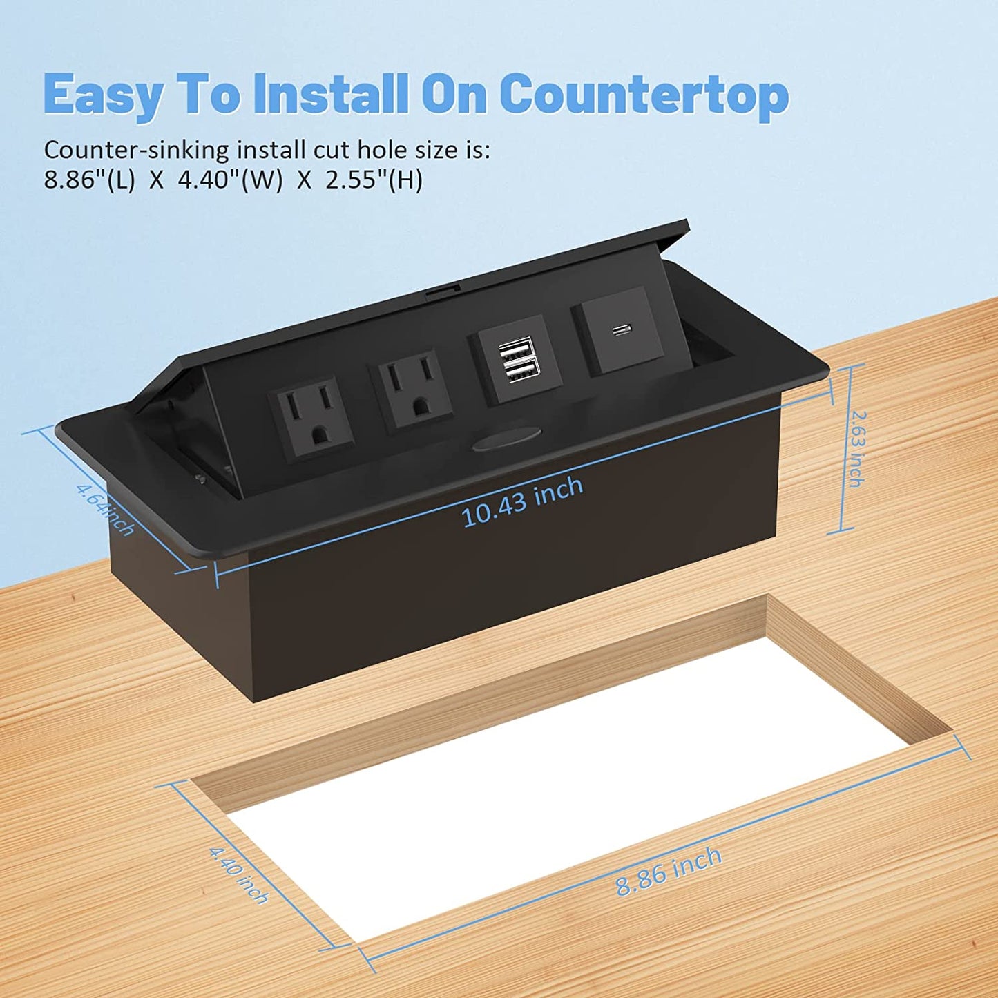 Pop Up Power Strip with 2 AC Outlets USB A and USB C