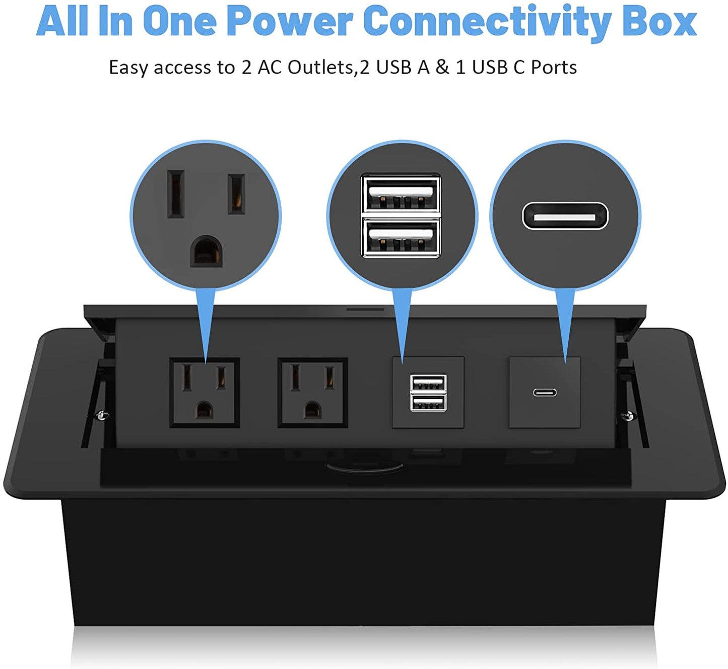 Pop Up Power Strip with 2 AC Outlets USB A and USB C