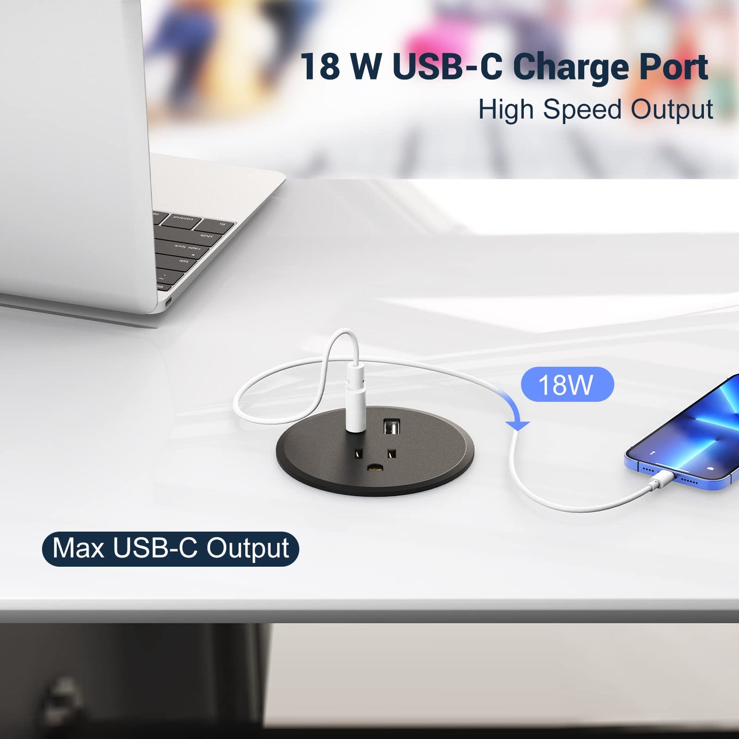 Desk Power Grommet with 18W USB C Port