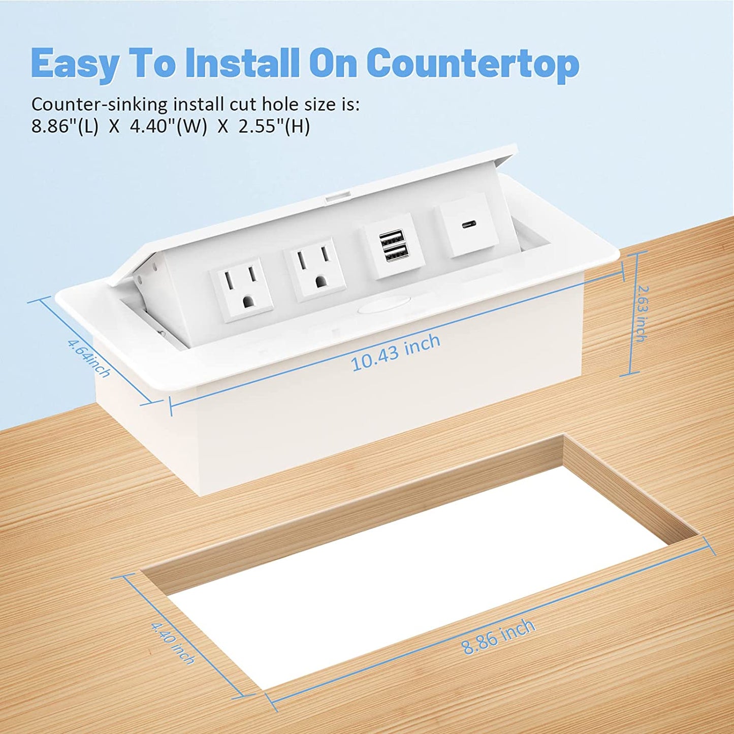 Pop Up Power Strip with 2 AC Outlets USB A and USB C