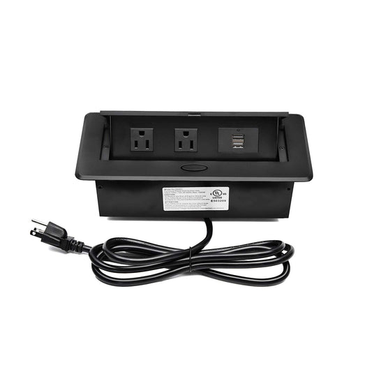 Pop Up Power Cover Box Desktop Socket with Dual USB Charging Ports
