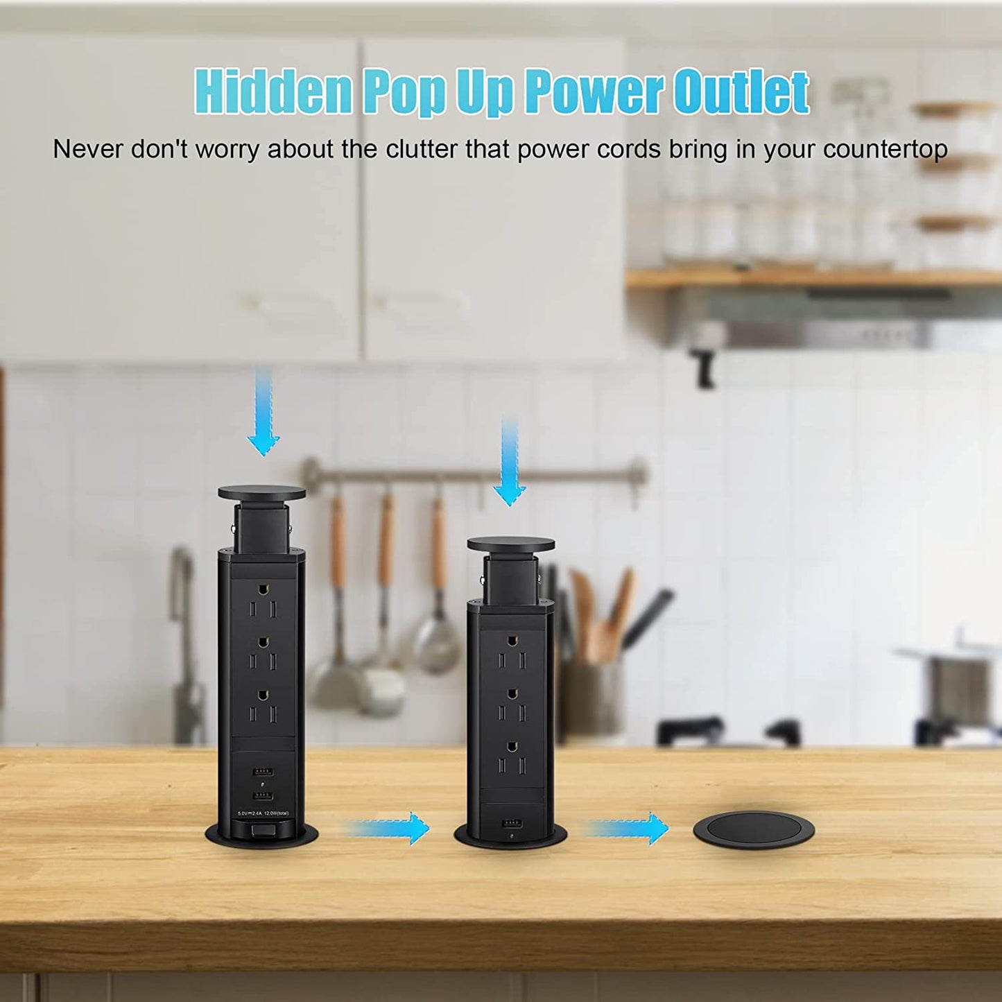 Pop Up Outlet with 3 AC Outlet & 2 USB Port