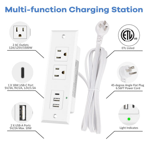 Recessed Power Strip Desk Outlets with Type-C