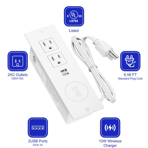 Desk Power Strip with 10W Wireless Charger