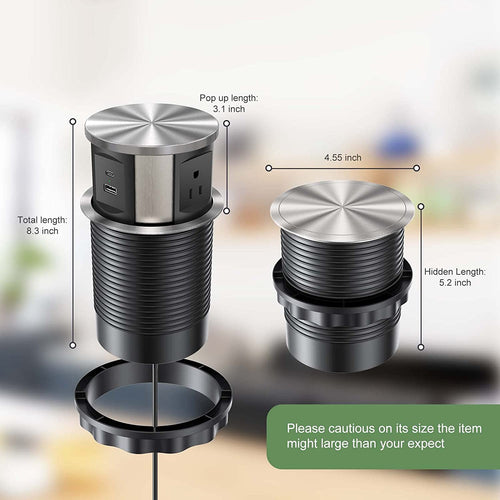 Pop Up Power Outlet Charging Station with 3 AC Plug & 1 USB A and 1 USB C Port