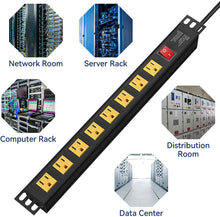 Load image into Gallery viewer, 8 Outlets U Rack Mount PDU Power Strip Surge Protector