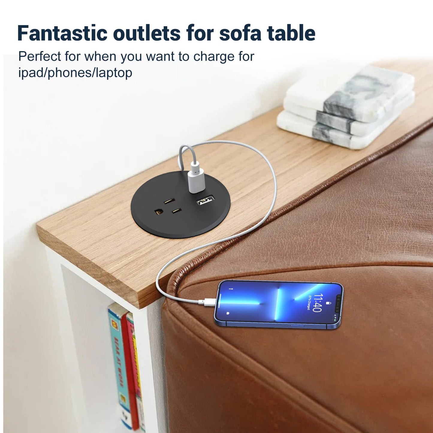 Desk Power Grommet with 18W USB C Port
