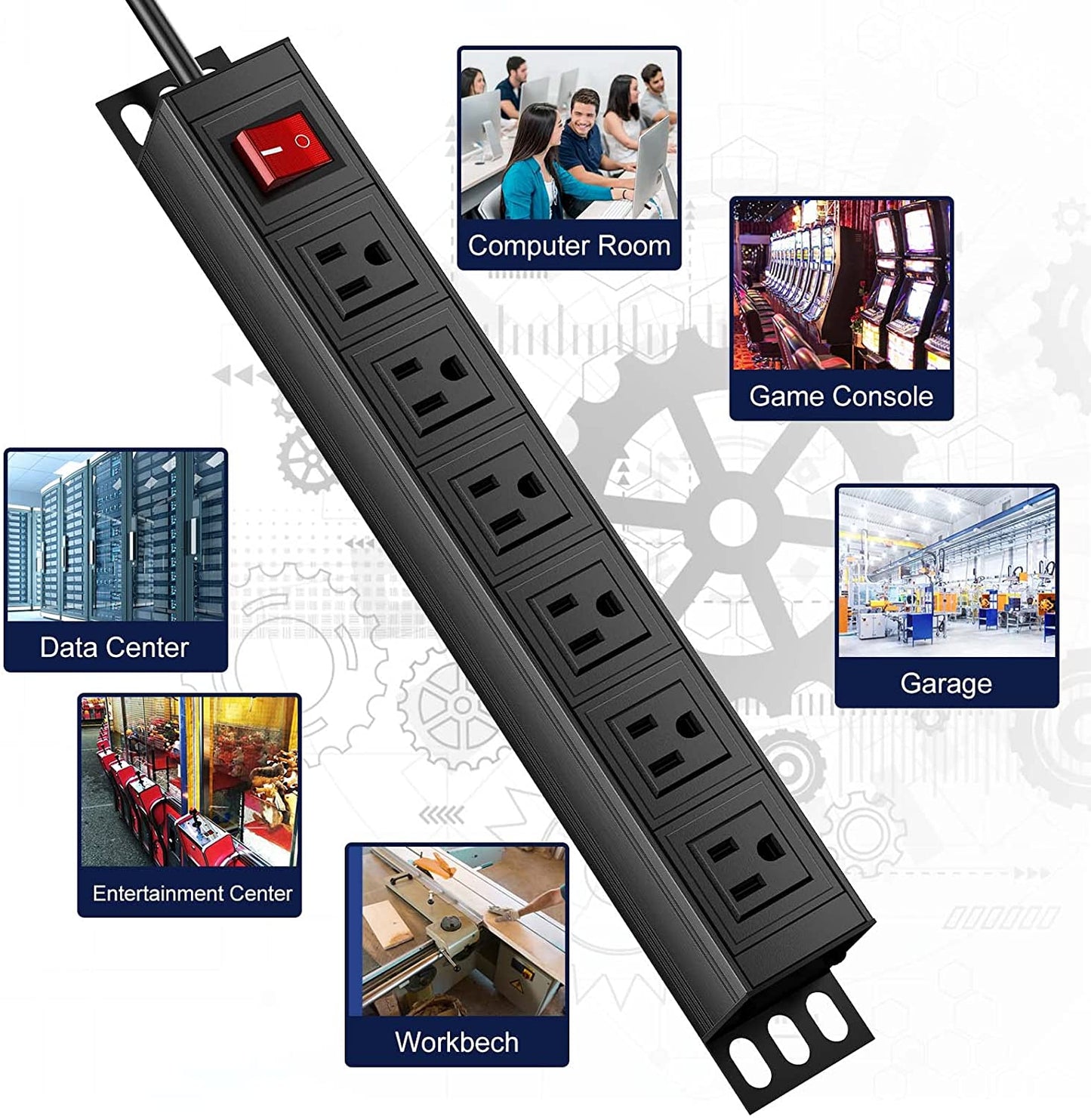 6 Outlets Wall Mount Power Strip with 6 FT
