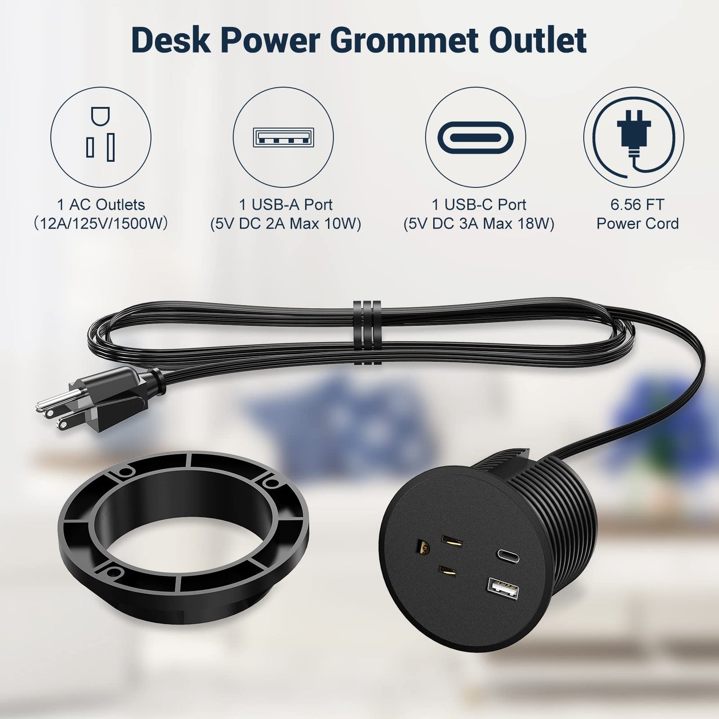 Desk Power Grommet with 18W USB C Port