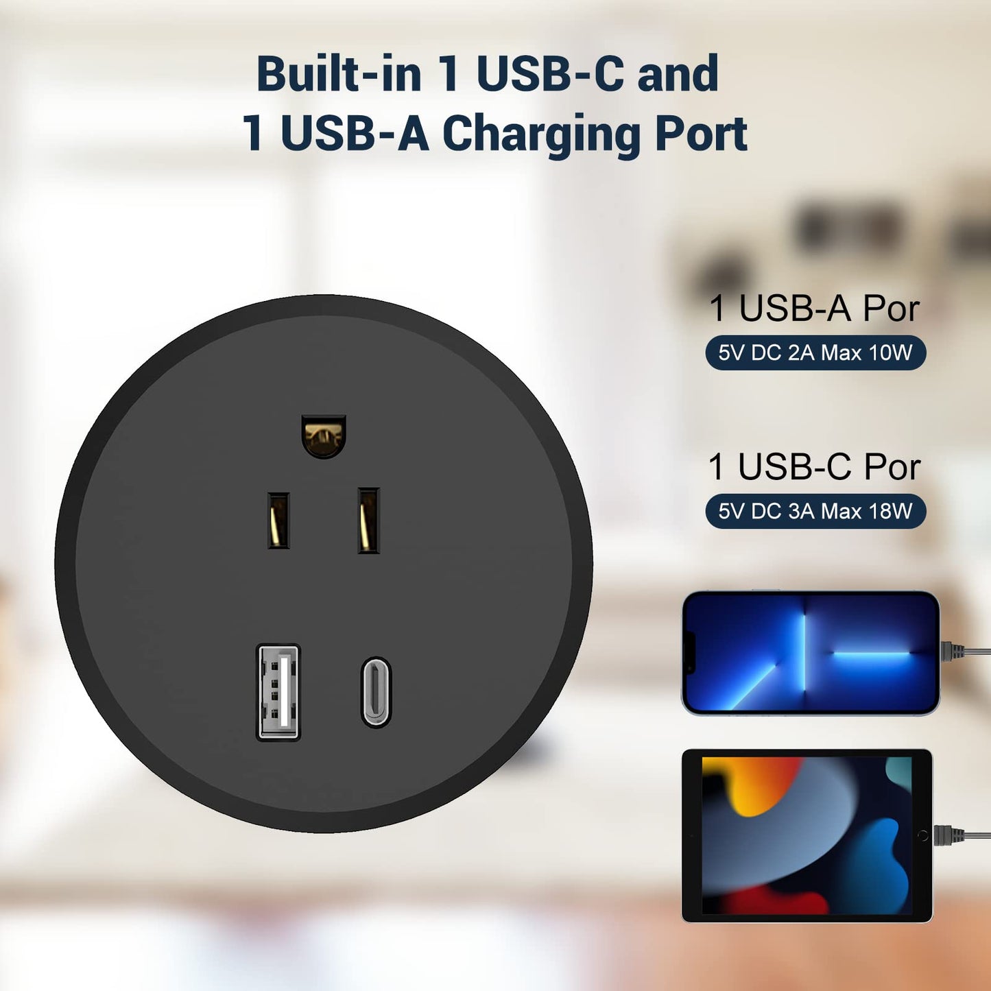 Desk Power Grommet with 18W USB C Port