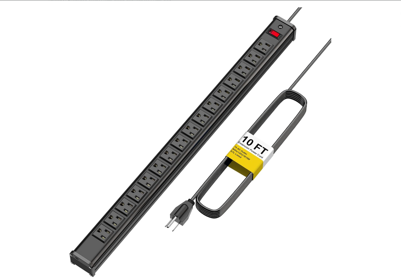 Maggie 16 Outlets Long Power Strip Metal Wall Mount Power Strip 10 FT Heavy Duty Garage