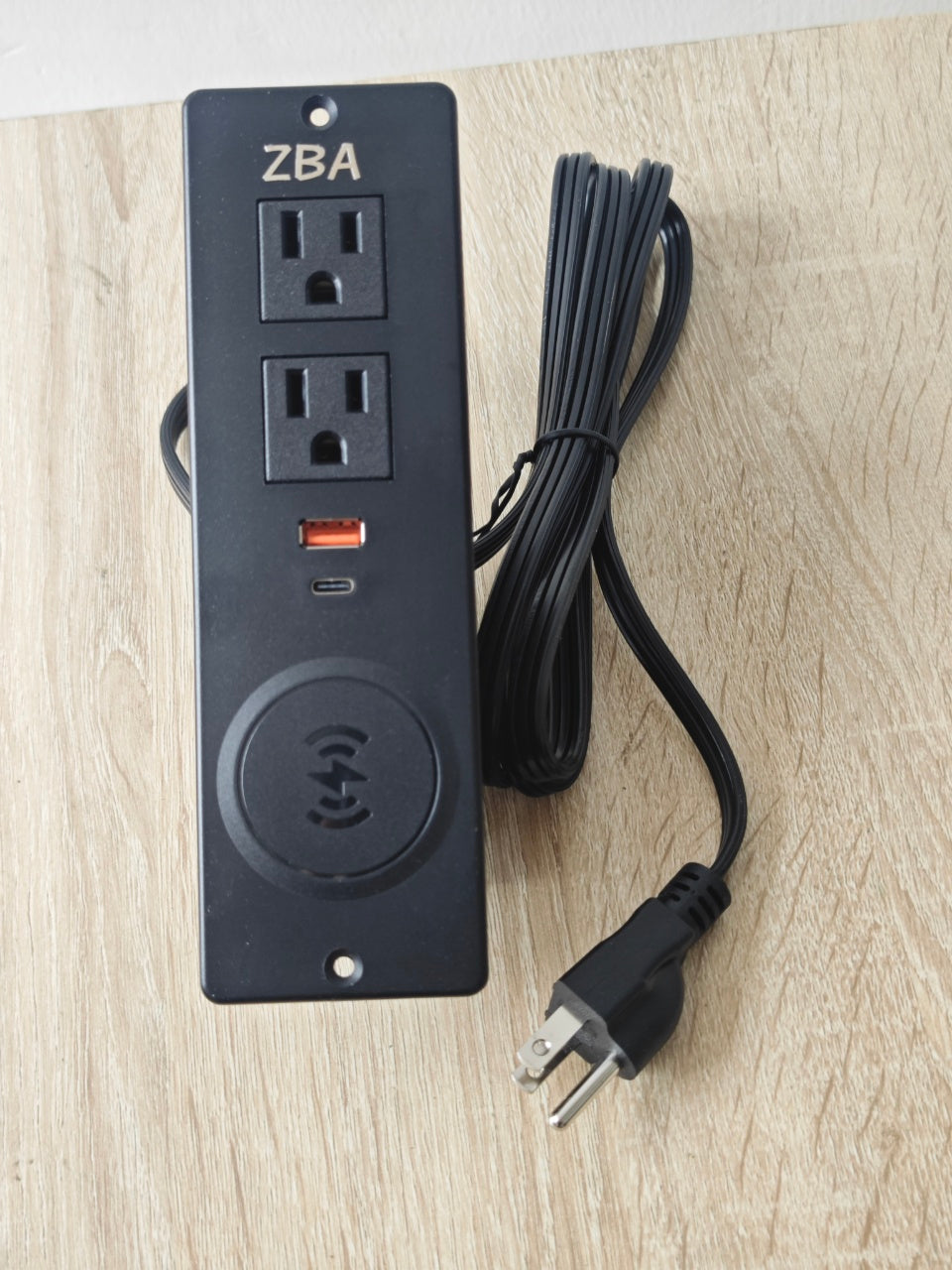 ZBA Recessed Power Strip with 20W USB C, ETL Listed Flush Mount Desk Outlet 10W Wireless Charging Station