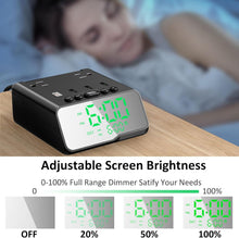 Load image into Gallery viewer, Electronic Alarm Clock with USB Charger Power Strip, 6FT Power Cord Alarm Clock Charging Station with 4 USB Ports and 2 Outlets for Bedside, Home, Hotel (Adjustable Brightness, ON/Off Switch)