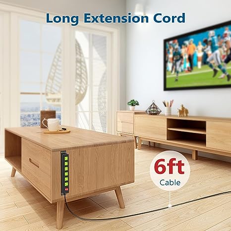 6 Outlets Wall Mount Power Strip with 6 FT