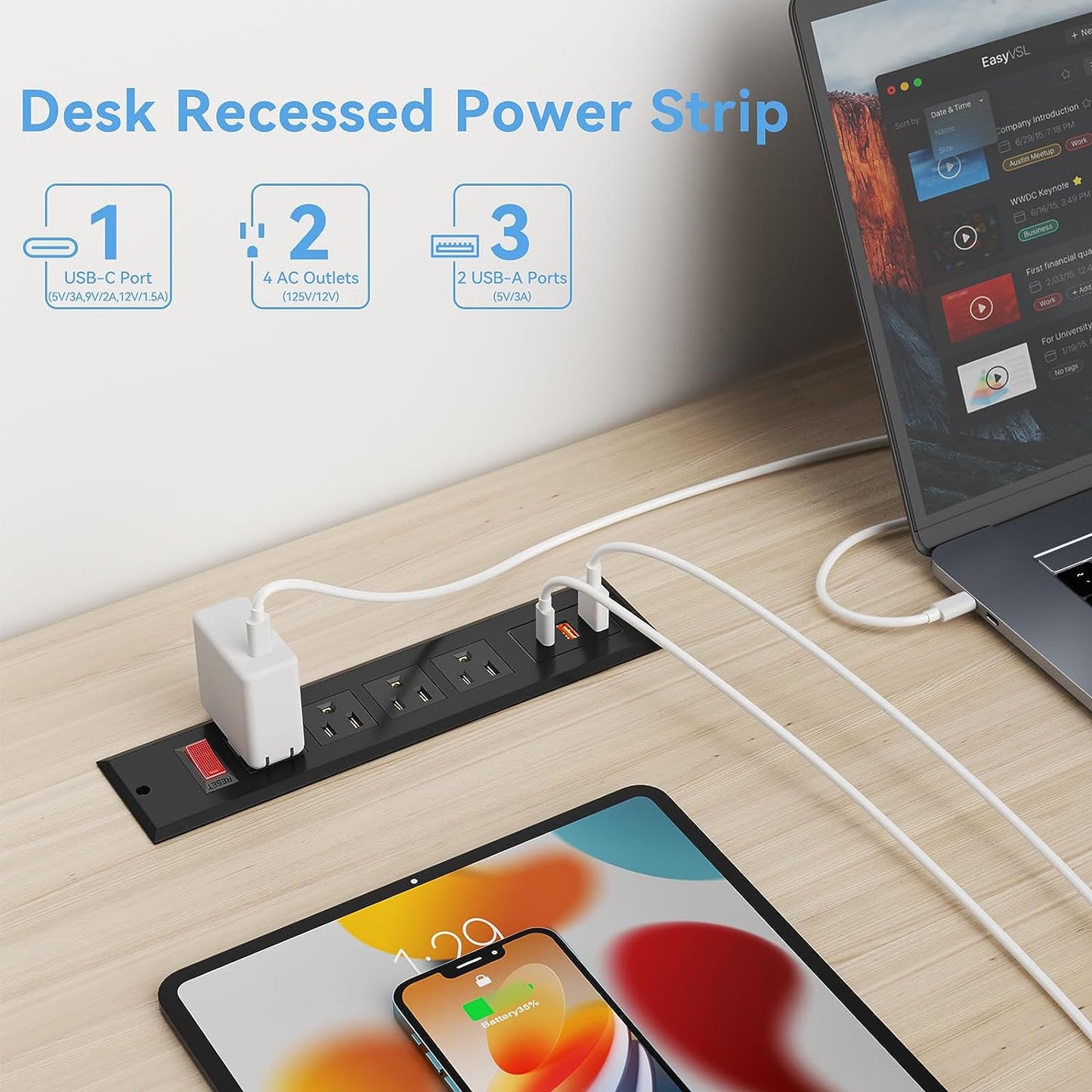 Furniture Recessed Power Strip