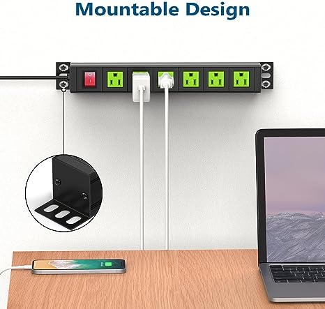 6 Outlets Wall Mount Power Strip with 6 FT