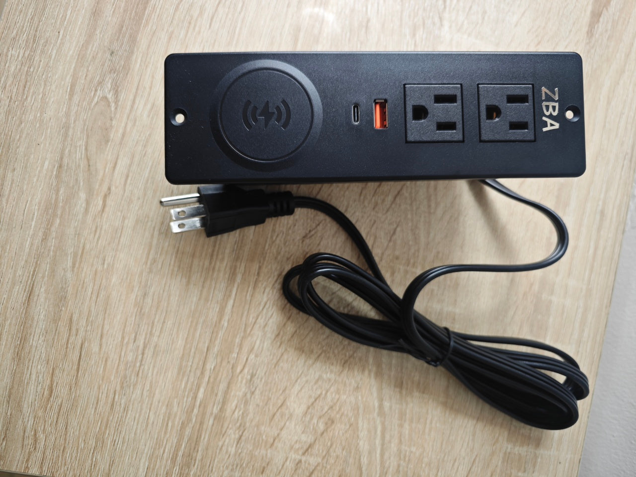 ZBA Recessed Power Strip with 20W USB C, ETL Listed Flush Mount Desk Outlet 10W Wireless Charging Station