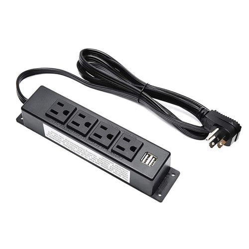 Wall Mount Power Strip with USB, 4 AC Outlet and 2 USB Ports