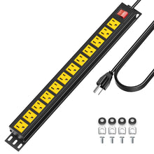 Load image into Gallery viewer, 12 Outlets Rack PDU Power Strip Surge Protector with 6FT Cord