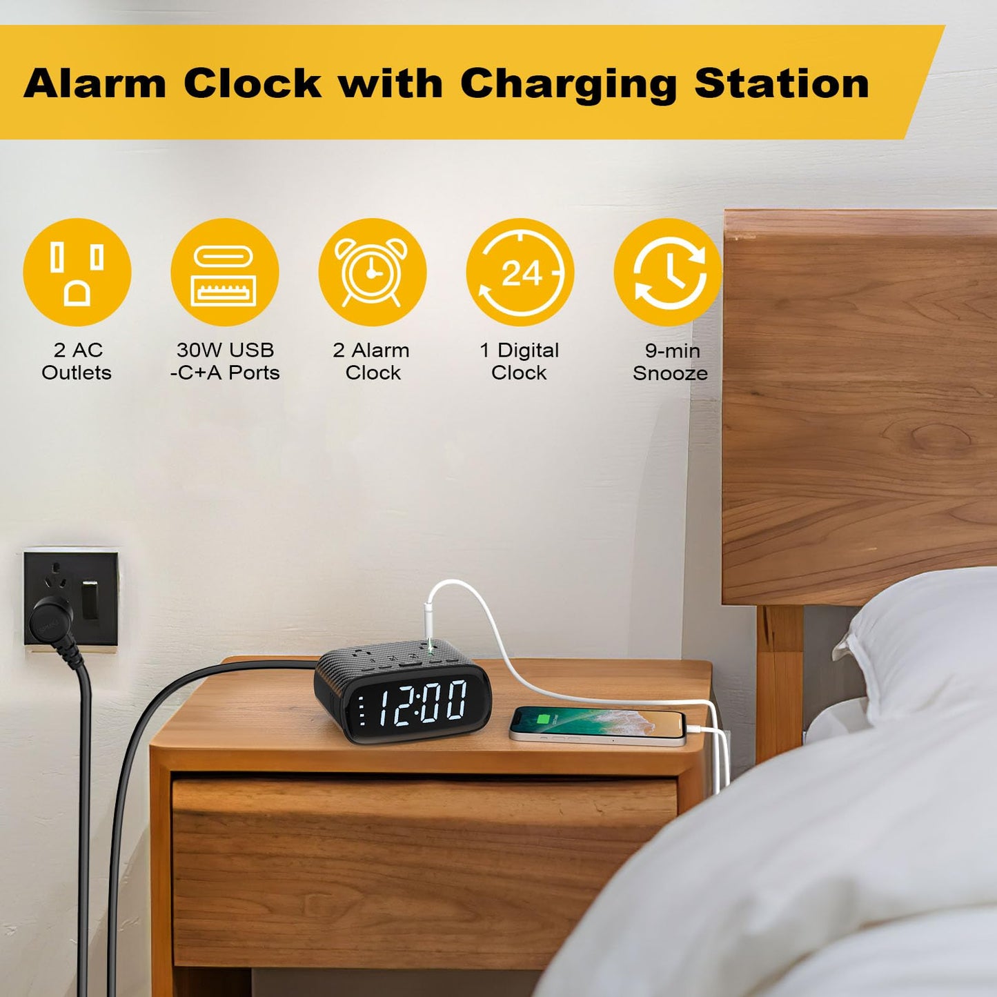 Electronic Alarm Clock Charging Station PD 30W USB C