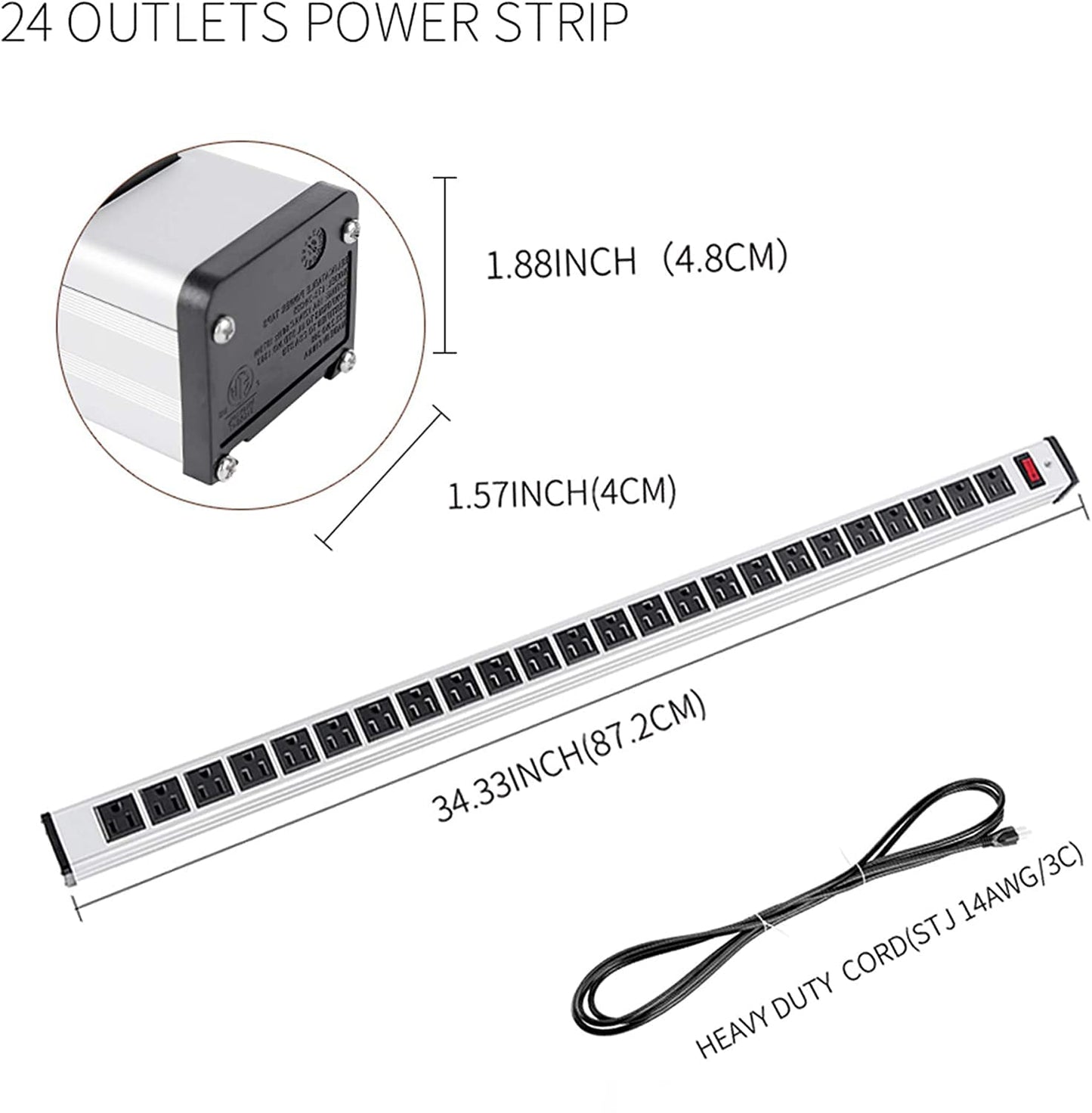 YABLAND 16 Outlet Power Strip, Heavy Duty Metal Power Strip