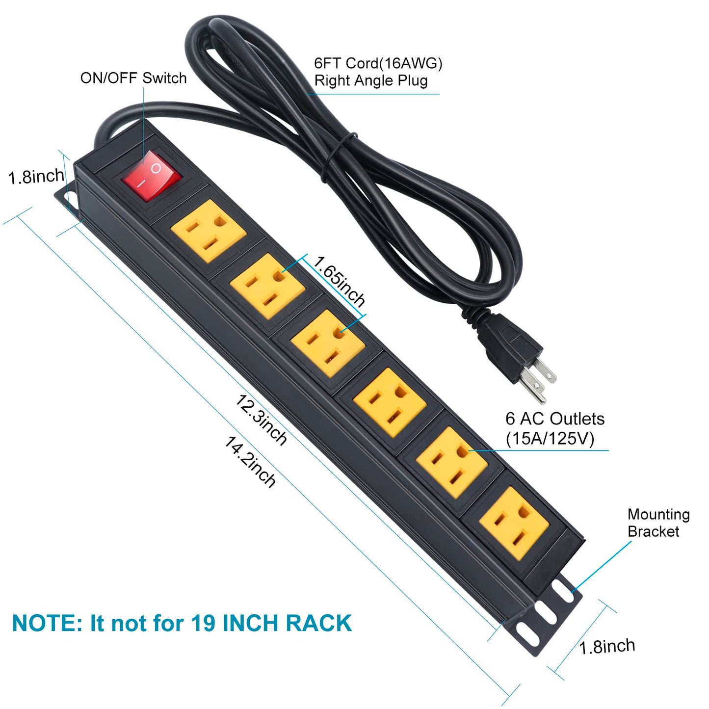 6 Outlets Wall Mount Power Strip with 6 FT