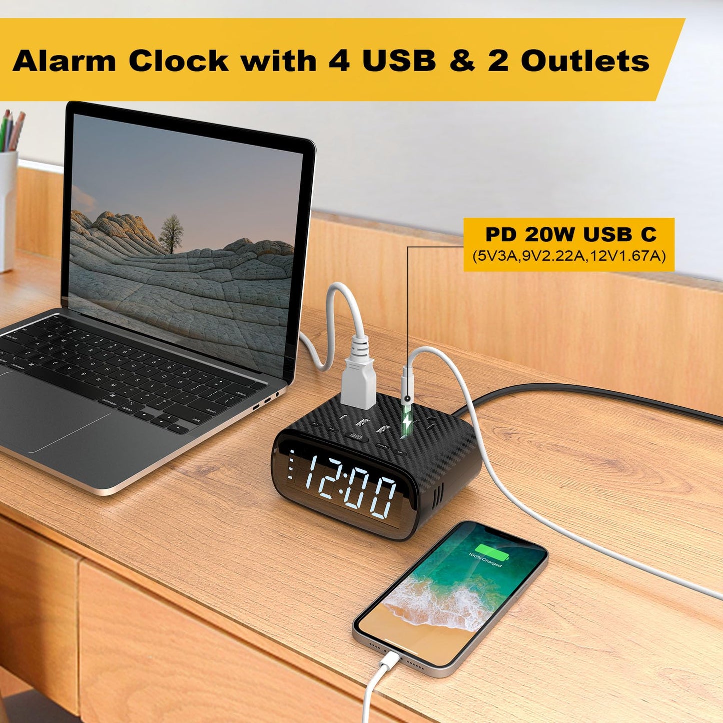 Electronic Alarm Clock Charging Station PD 30W USB C