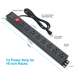 8 Outlets U Rack Mount PDU Power Strip Surge Protector