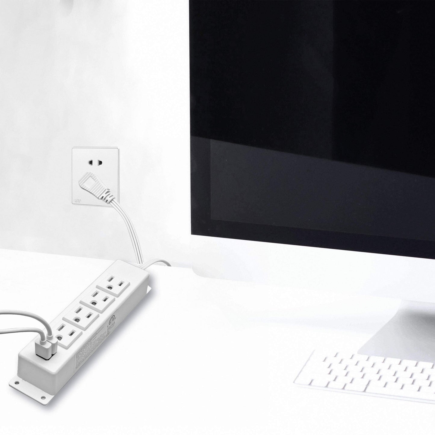 Wall Mount Power Strip with USB, 4 AC Outlet and 2 USB Ports