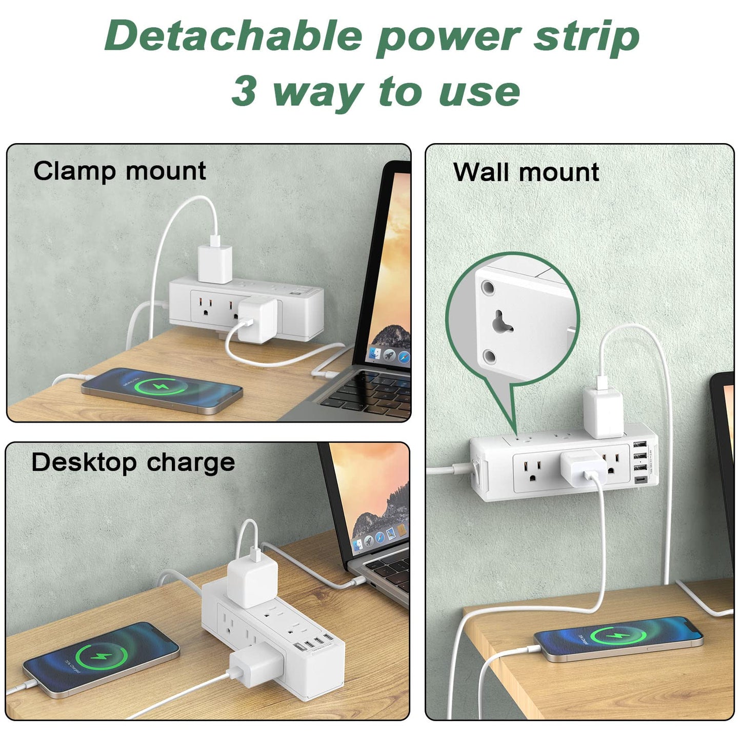 Desk Clamp Power Strip with 9 AC Plugs 4 USB Ports