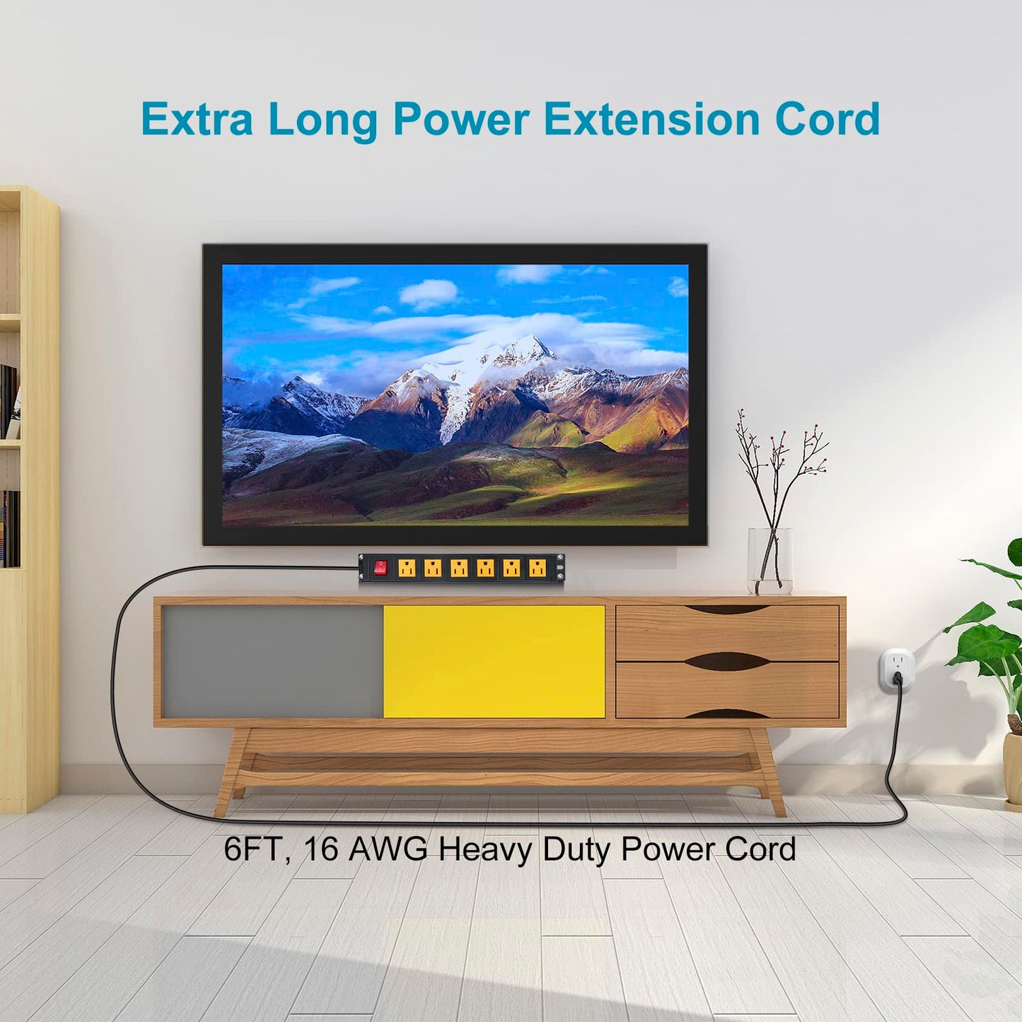 6 Outlets Wall Mount Power Strip with 6 FT