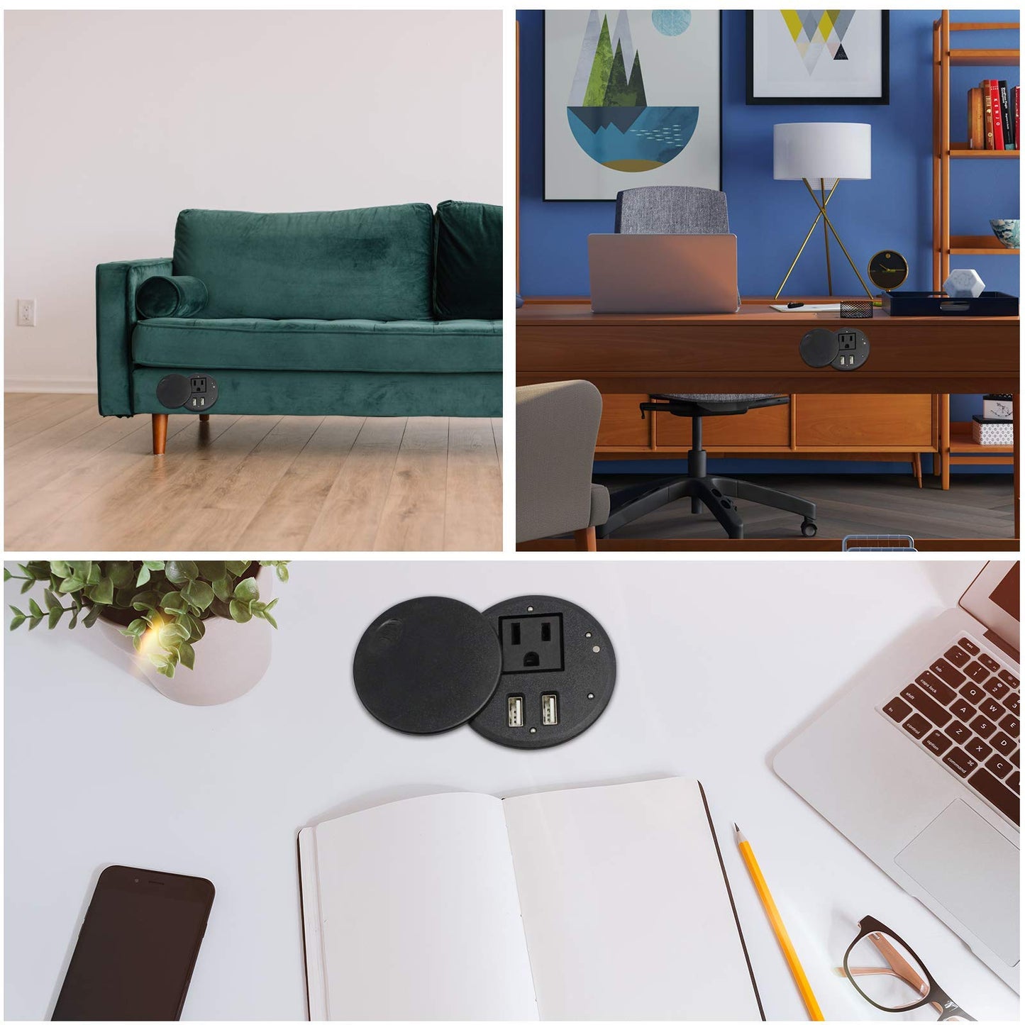 Desktop Power Grommet Desk Outlet with USB Ports