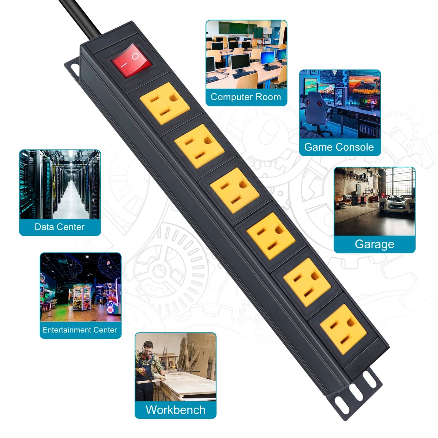 6 Outlets Wall Mount Power Strip with 6 FT